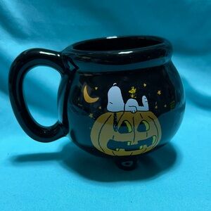 Black Halloween Mug with Snoopy and Pumpkin Design
